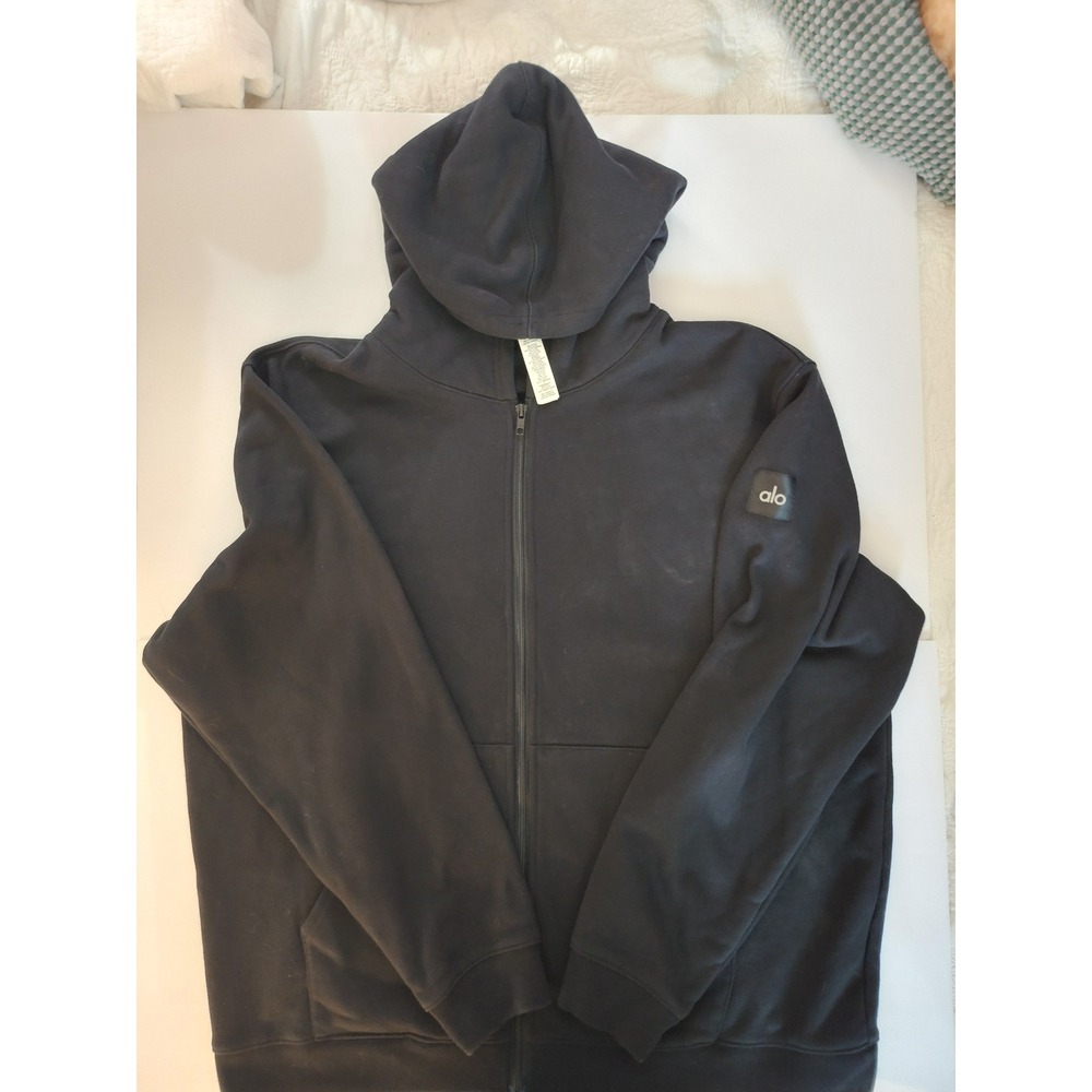 Alo Yoga Renown Full Zip Hoodie Black Mens Large U4011R Sweatshirt